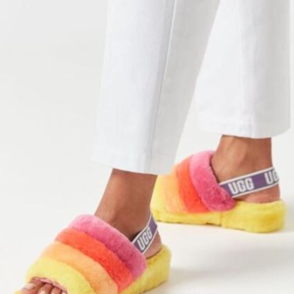 UGG Fluff Yeah Slide - UggPride Rainbow Yellow, US Women's 9 - Picture 10 of 11